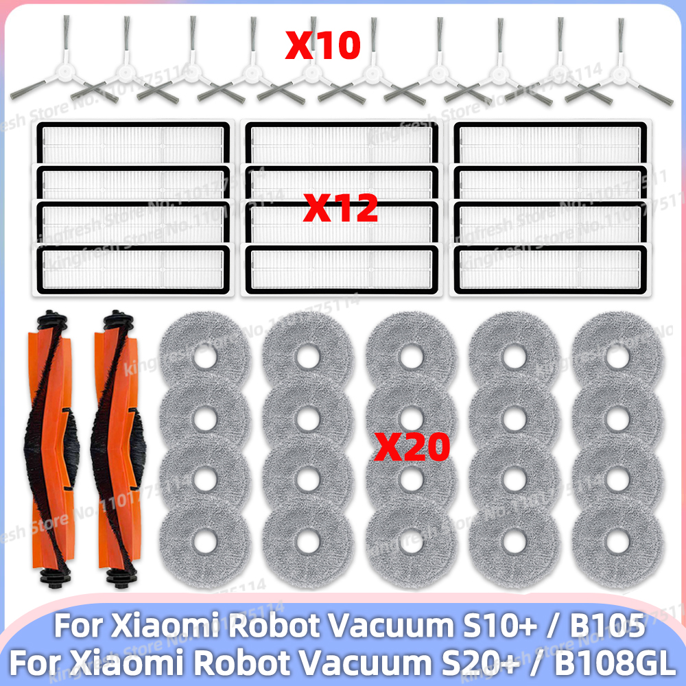 Compatible Para Xiaomi Robot Vacuum S20+ / S10 Plus / B108GL / B105 / B108CN B113CN Piezas Rodillo Principal Cepillo Lateral Filtro Hepa Trapo para Mopa Accesorios