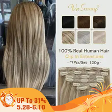 VeSunny klip dalam ekstensi rambut manusia rambut pirang klip dalam ekstensi rambut #16/22 Wig asli pakan ganda halus Lurus