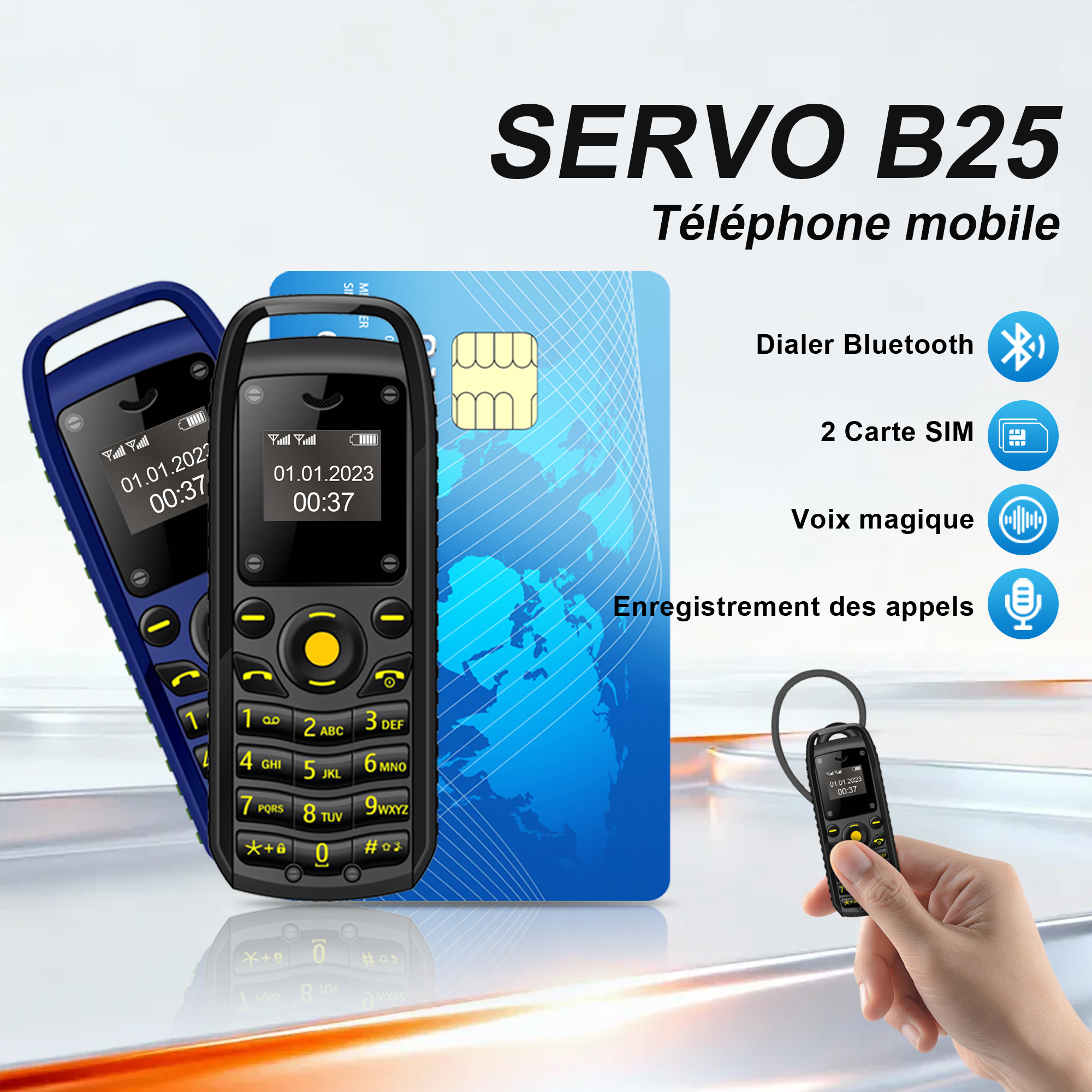 SERVO B25 bouton Mini téléphone portable 2 SIM veille Bluetooth numérotation Surround porter liste noire les plus petits téléphones portables de secours pour le sport