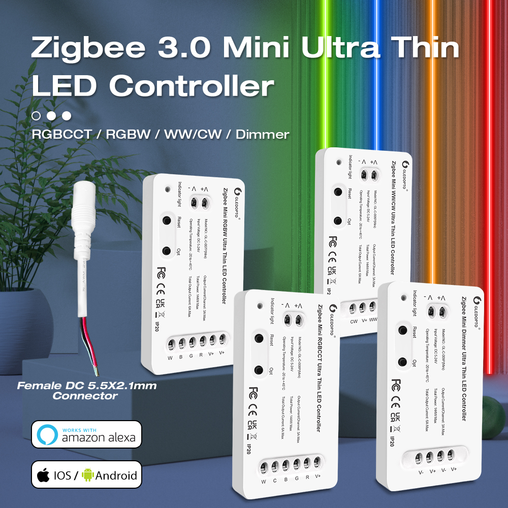 Gledopto Zigbee 3,0 ультратонкий мини RGBCCT WWCW контроллер светодиодной ленты для спальни и кухни, контроллер голосового приложения Alexa
