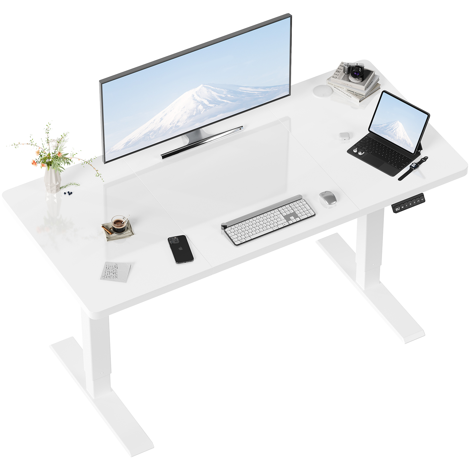 Devoko Höhenverstellbarer Schreibtisch 110x60cm, Elektrisch Höhenverstellbarer Tisch mit LED-Panel und 3 Speicherplätzen