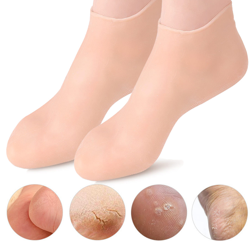 Calcetines de silicona para el cuidado de los pies, 2 piezas, calcetines de Gel hidratante, elásticos, agrietados, cuidado de la piel