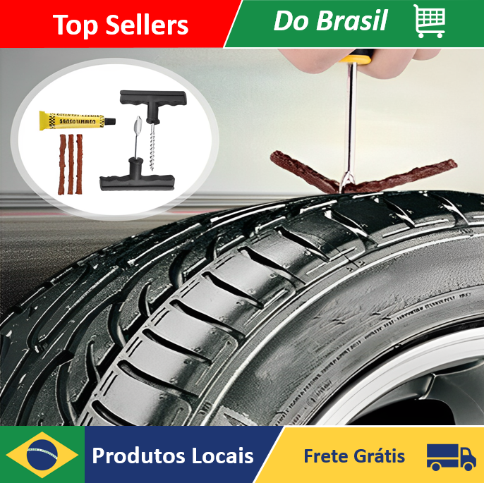 Kit Reparo Pneu Sem Camara Moto Carro + 3 Refis Macarrão Pneu - Neverdie Store
