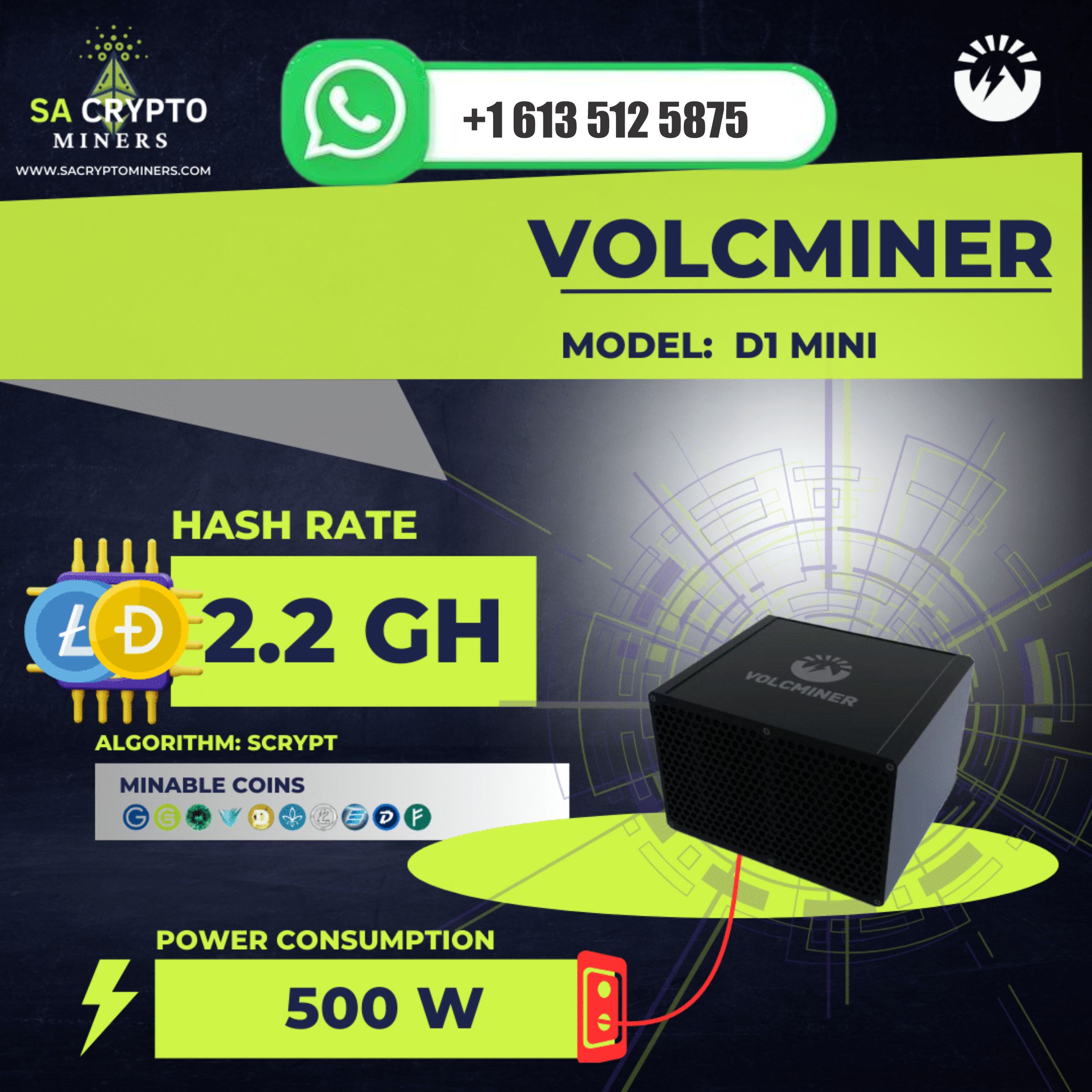 Oferta JY Frenzy: Compre 5 e Ganhe 3 Grátis - Novo VolcMiner D1 Mini Pre LTC&Doge Coin Miner 2.2Gh/s 500W em Estoque, Envio Mundial