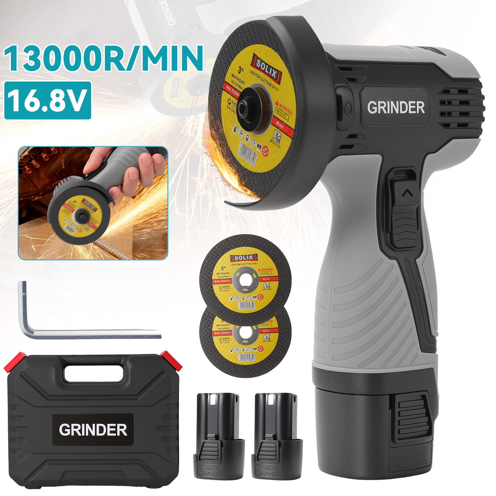 16,8 V elektrischer Winkelschleifer, Lithium-Poliermaschine, bürstenlose/gebürstete Mini-Schneidemaschine, wiederaufladbarer Akku