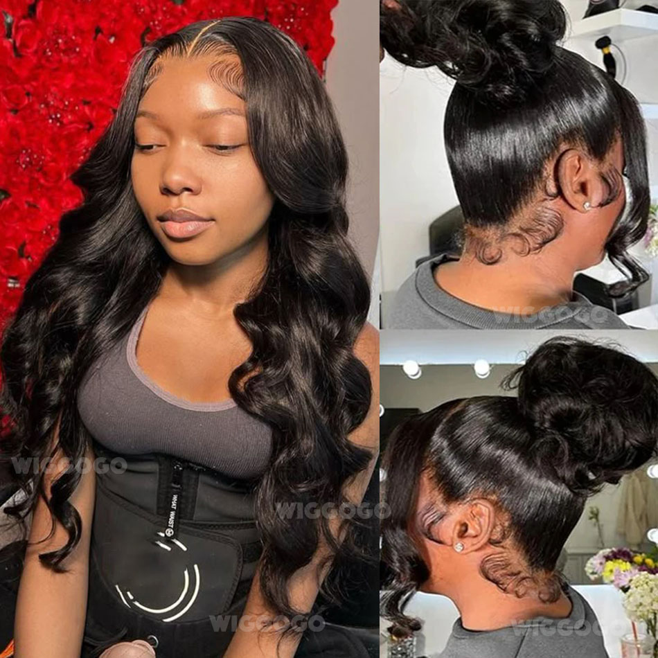 Parrucca 360 Full Lace Body Wave, Parrucca Frontale in Pizzo 13X6, Parrucca Frontale in Pizzo HD 13X4, Capelli Umani Brasiliani Pre-Pizzicati Neri, 30-40 Pollici