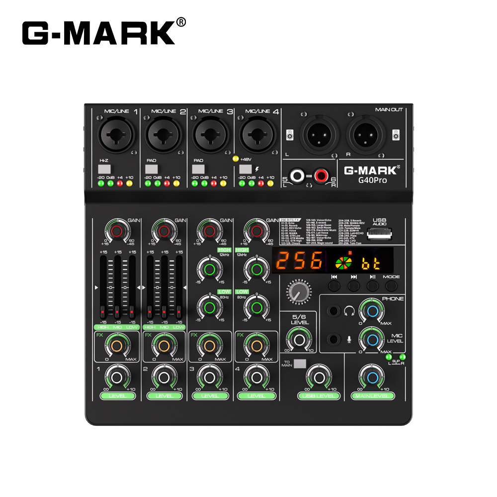 Mélangeur audio G-MARK G40PRO Console de mixage 4 canaux avec entrée RCA et connectivité XLR