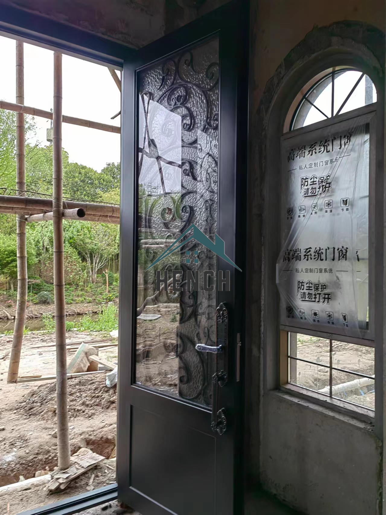 Hendidura de hierro forjado, puerta de entrada delantera doble, fábrica China