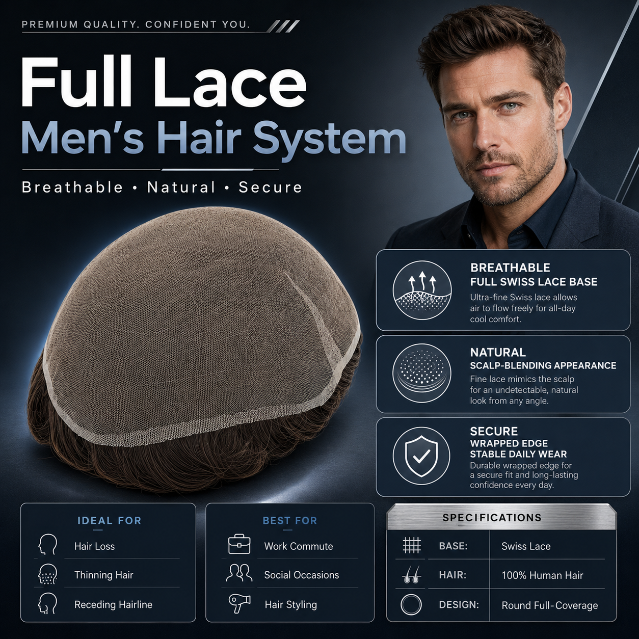 Topúnico laço suíço completo 90% cabelo humano masculino peruca prótese capilar sistema de substituição de cabelo pedaço de cabelo para homem