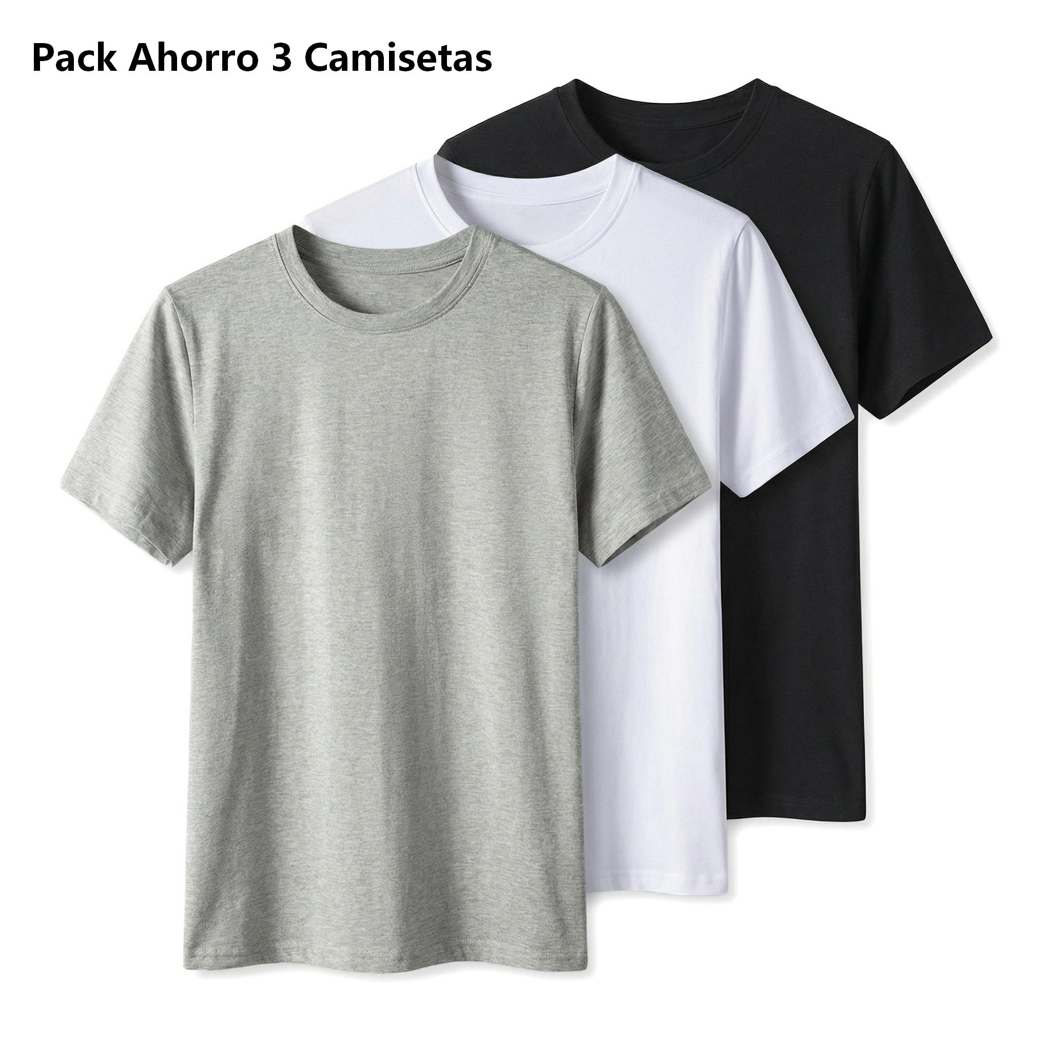 Pack Ahorro Camisetas Básicas Unisex de Algodón, Pack de 3, Manga Corta, Camiseta Lisa Blanca Negra Gris, Para Hombre y Mujer