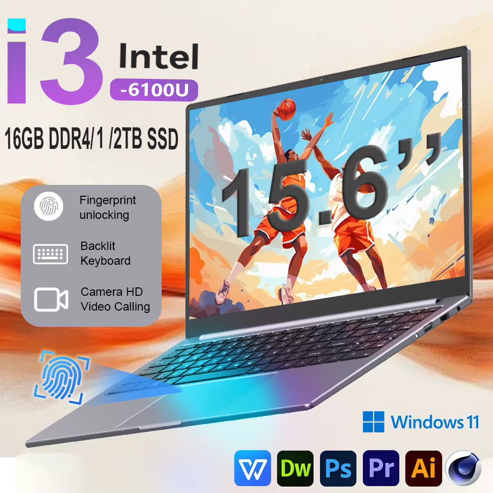 15,6 "Intel Core i3 6100U ordenador portátil Windows 11 16GB RAM 1/2TB SSD Notebook PC portátil Notebook PC Oficina estudio ordenadores portátiles
