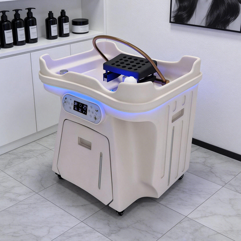 EU magazijn watercirculatie hoofd spa shampoo stoel, kappersstoel. Draagbaar klein shampoostation, stoel mobiele therapie