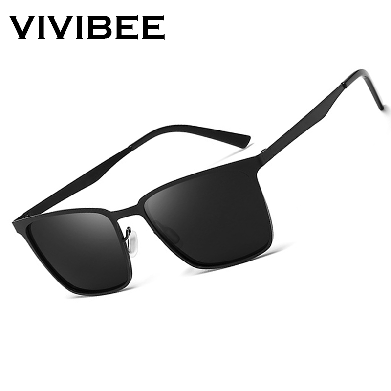 VIVIBEE gafas de sol polarizadas rectangulares clásicas para hombre negro mate UV400 gafas de sol cuadradas de moda bisagra de resorte gafas de sol para conducir