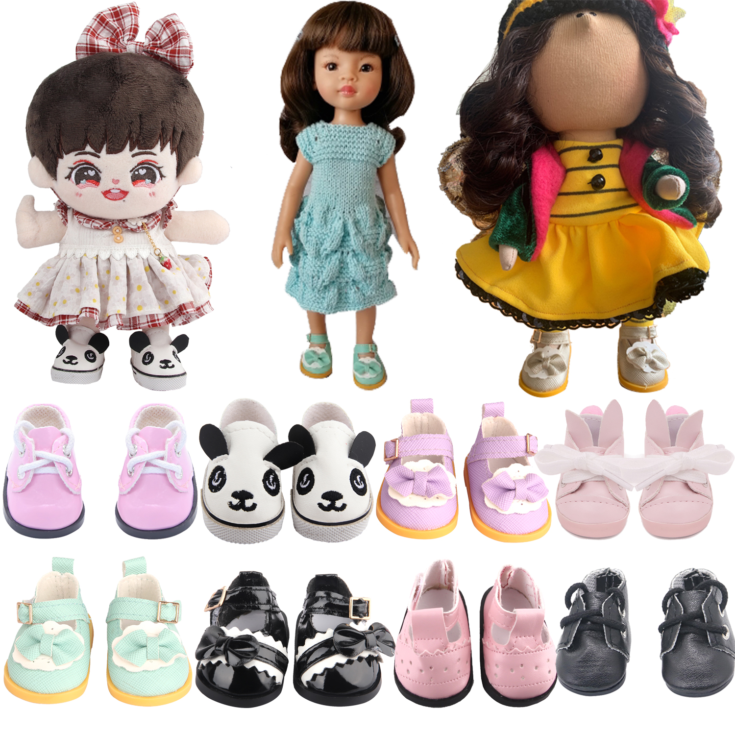 Sapatos de boneca de couro com laço de panda, 5 cm, para rússia, lesly, laisa, bonecas de fantasia, mini acessórios de boneca, botas para boneca americana de 14 espaços