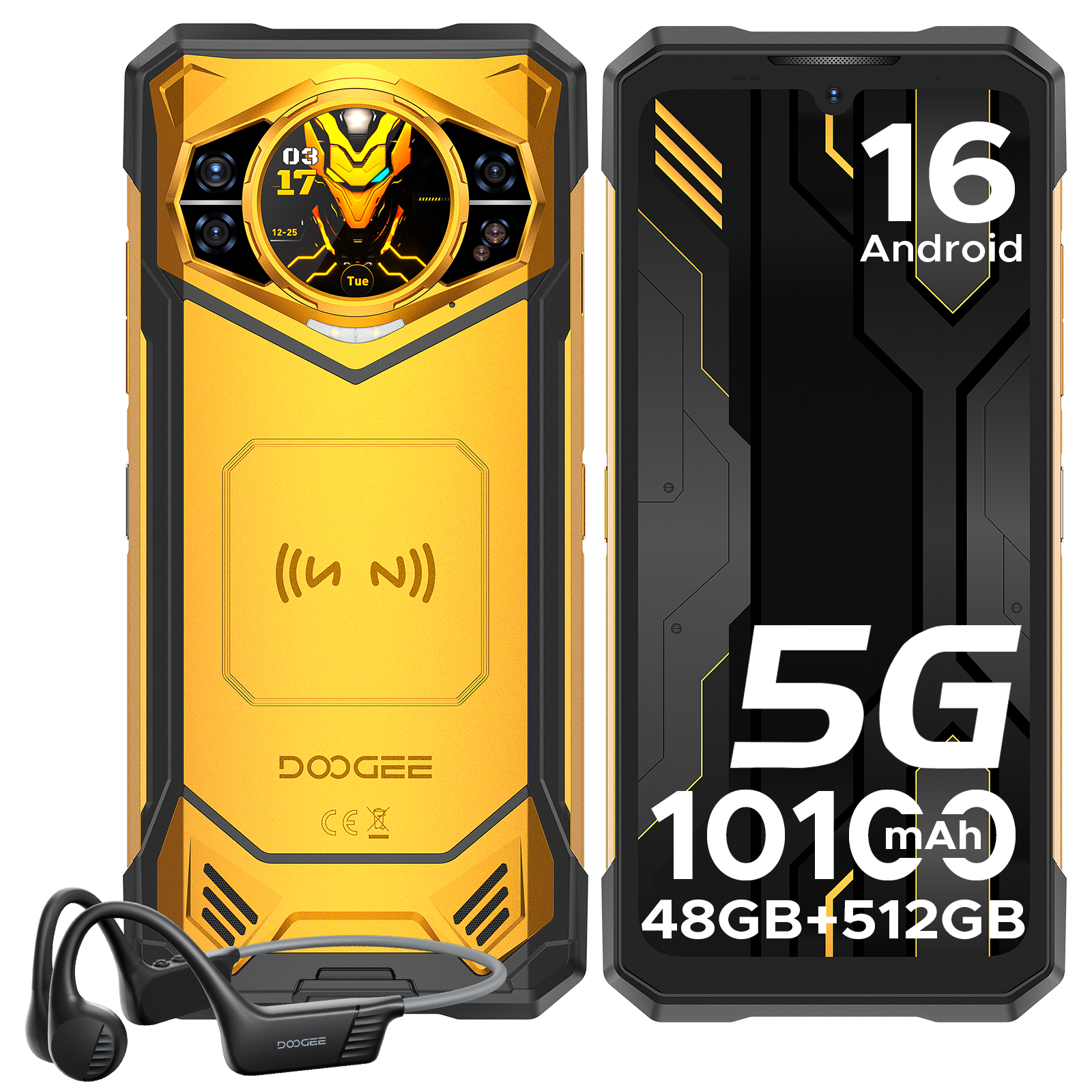 DOOGEE S200 X Android 16 5G téléphone robuste Gemini AI 48GB(12 + 36) 512GB 120Hz 1.32 "AMOLED affichage arrière 10100mAh batterie 100MP nouveau