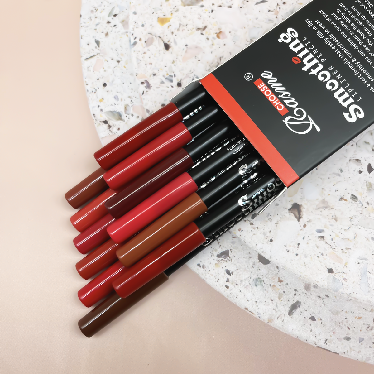 Conjunto de batom de longa duração com lápis delineador labial profissional e brilho labial fosco para mulheres, presentes de dia dos namorados, 12 peças
