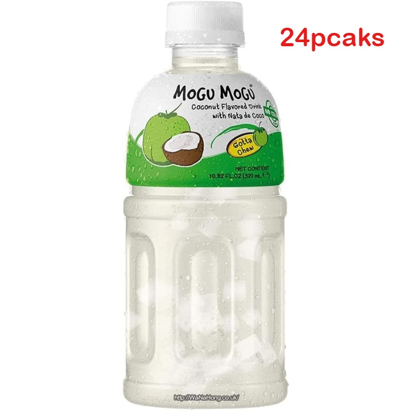 Pack 24 Botellas Mogu Mogu Coco 320ml - Bebida de Coco con Nata de Coco Masticable, Refresco Tropical Asiático, Lote Ahorro Familiar, Snack Bebible Viral, Merienda Divertida
