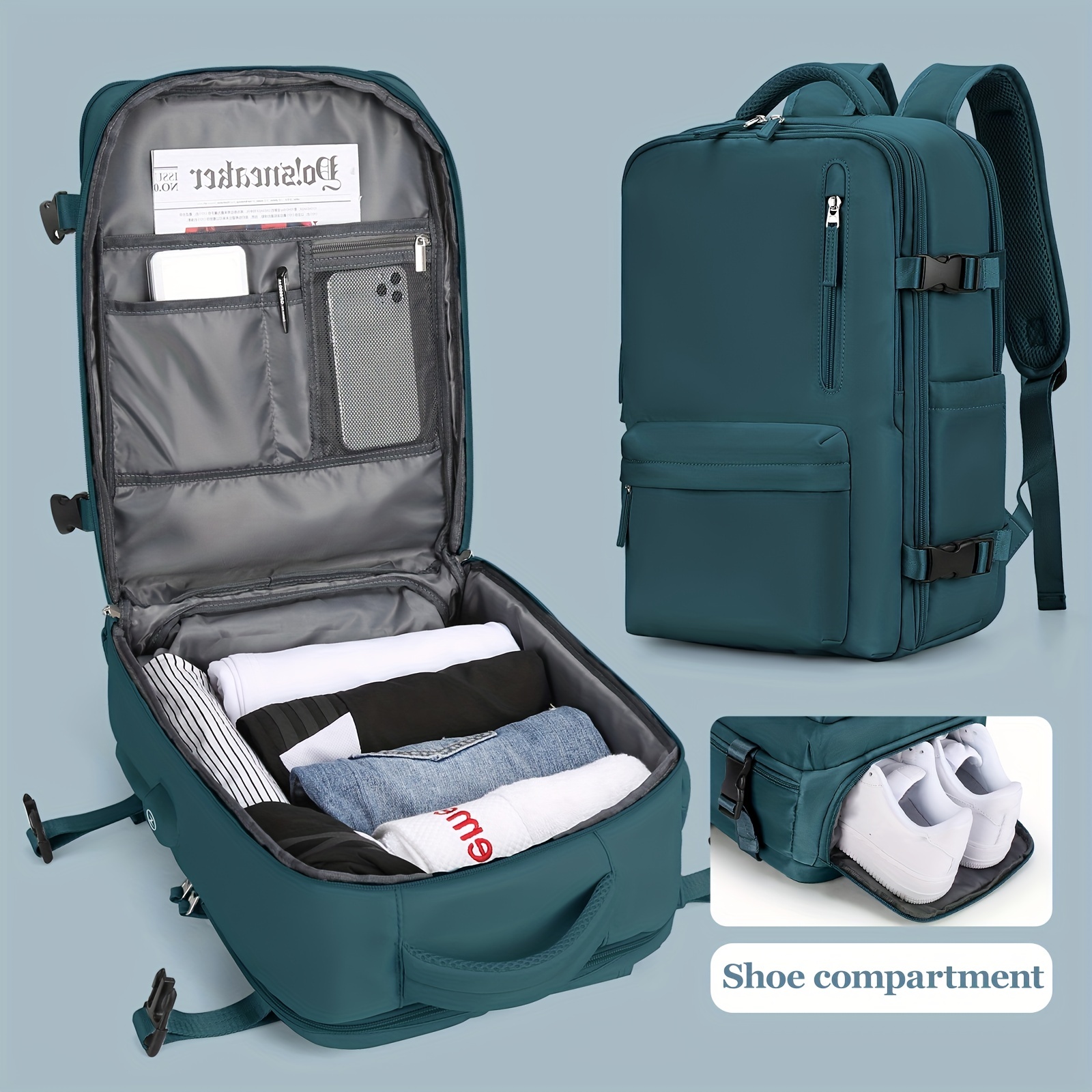 Reiserucksack, Handgepäck, Tasche für persönliche Gegenstände für Flugzulassung, 35 l Handgepäck, Koffer, wasserdichte Wochenendtasche für Männer und Frauen
