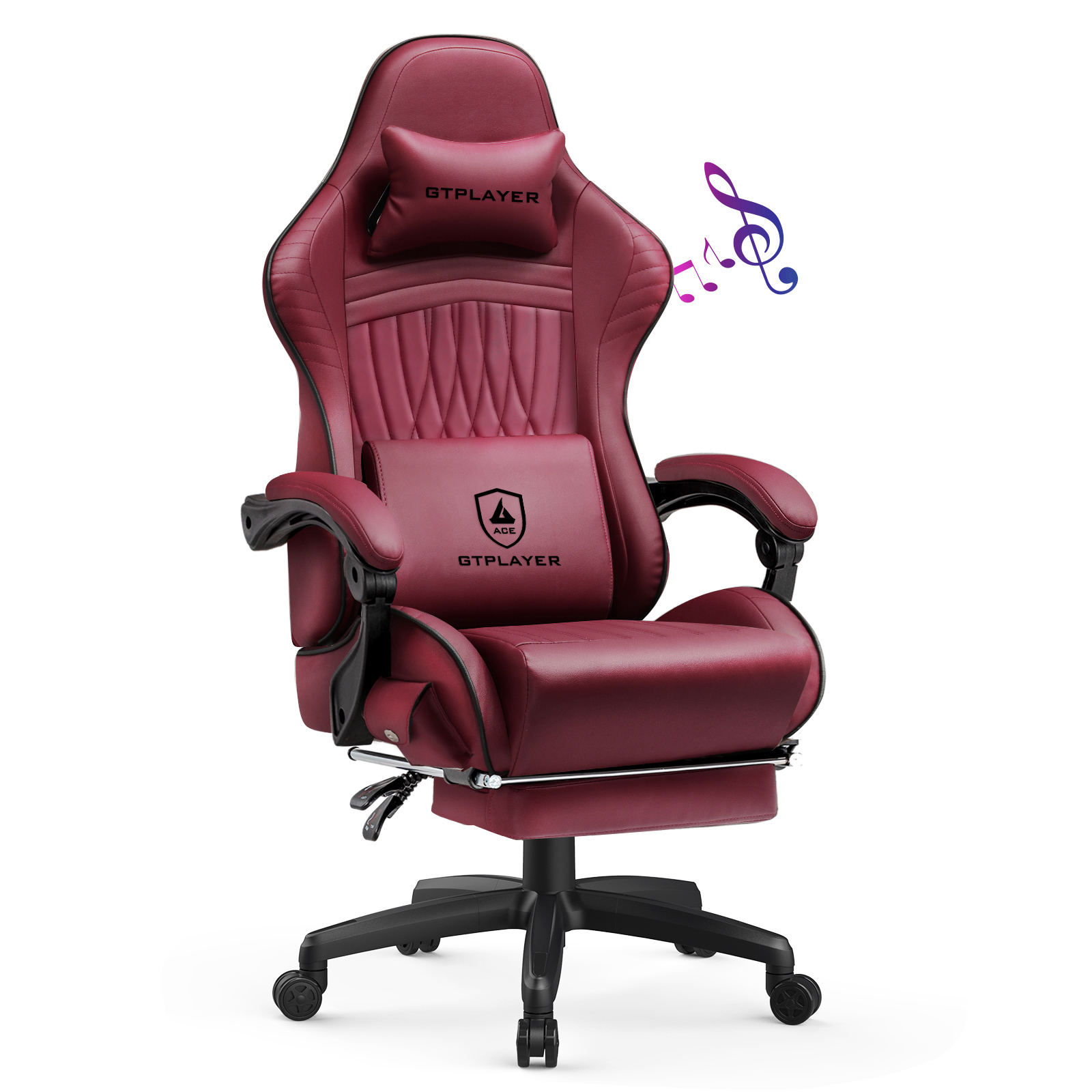 Krzesło do gier GTPLAYER Regulowane, ergonomiczne, obrotowe krzesło ze sztucznej skóry do komputerów PC i gier wyścigowych z wbudowanymi głośnikami i podnóżkiem