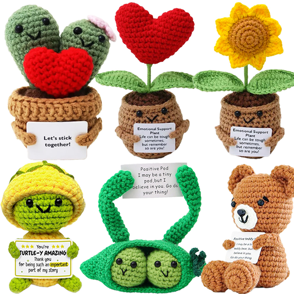 Positive Energie häkeln Puppe Taschenumarmung handgemachte gestrickte Plüsch Kartoffel Pflanze Avocado Biene Schildkröte Ente lustige emotionale Unterstützung Geschenk