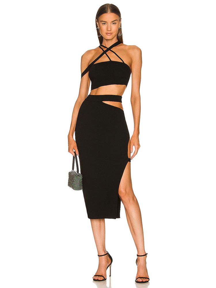 Frauen Bandage Anzug 2022 Sommer 2 Zwei Stück Sets Sexy Bodycon Cut Out Cropped Top & Lange Midi Rock club Abend Party Outfit