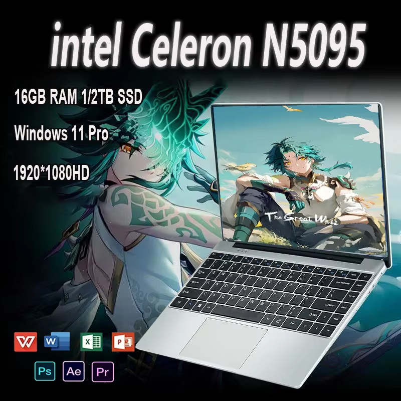Portátil Intel Celeron Laptop, Notebook PC, Gamer Office, Computador Estudo, N5095, 16GB DDR4, 512GB 1TB SSD, Windows 11 Pro, 14,1"