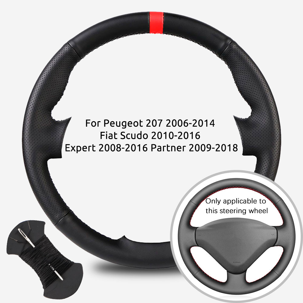 Dostosowany pokrowiec na kierownicę samochodową do Peugeot 207 2006-2014 Fiat Scudo 2010-2016 Expert 2008-2016 Partner 2009-2018