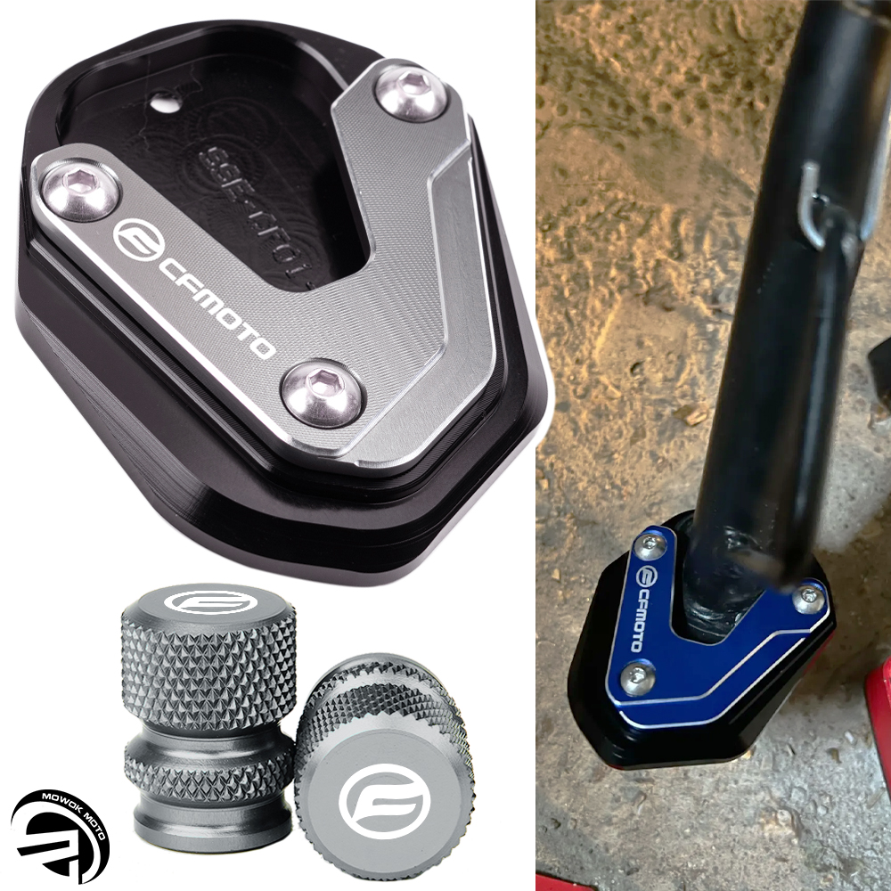 Para CFMOTO 700MT 800MT 650MT 650 800 700 MT CF 650TR-G soporte de aluminio para motocicleta soporte lateral almohadilla ampliadora tapas de válvula de neumático