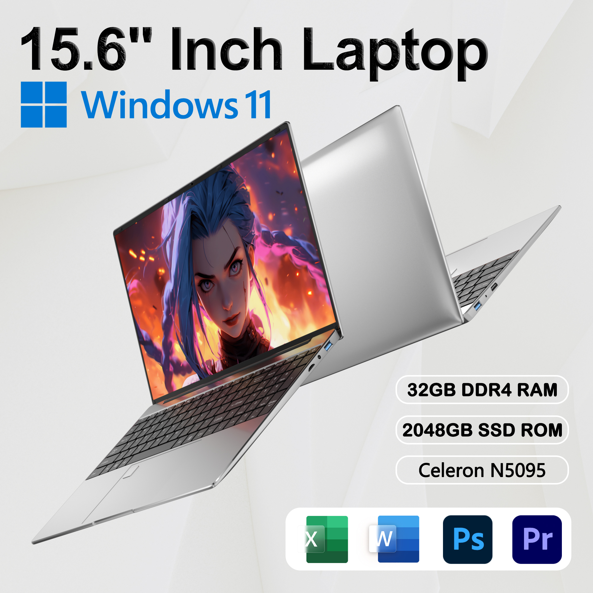 Nowy 15.6 "lekki Laptop Celeron N5095 32GB + 2048GB system Windows 11 odcisk palca podświetlana klawiatura przenośne komputer biurowy SSD