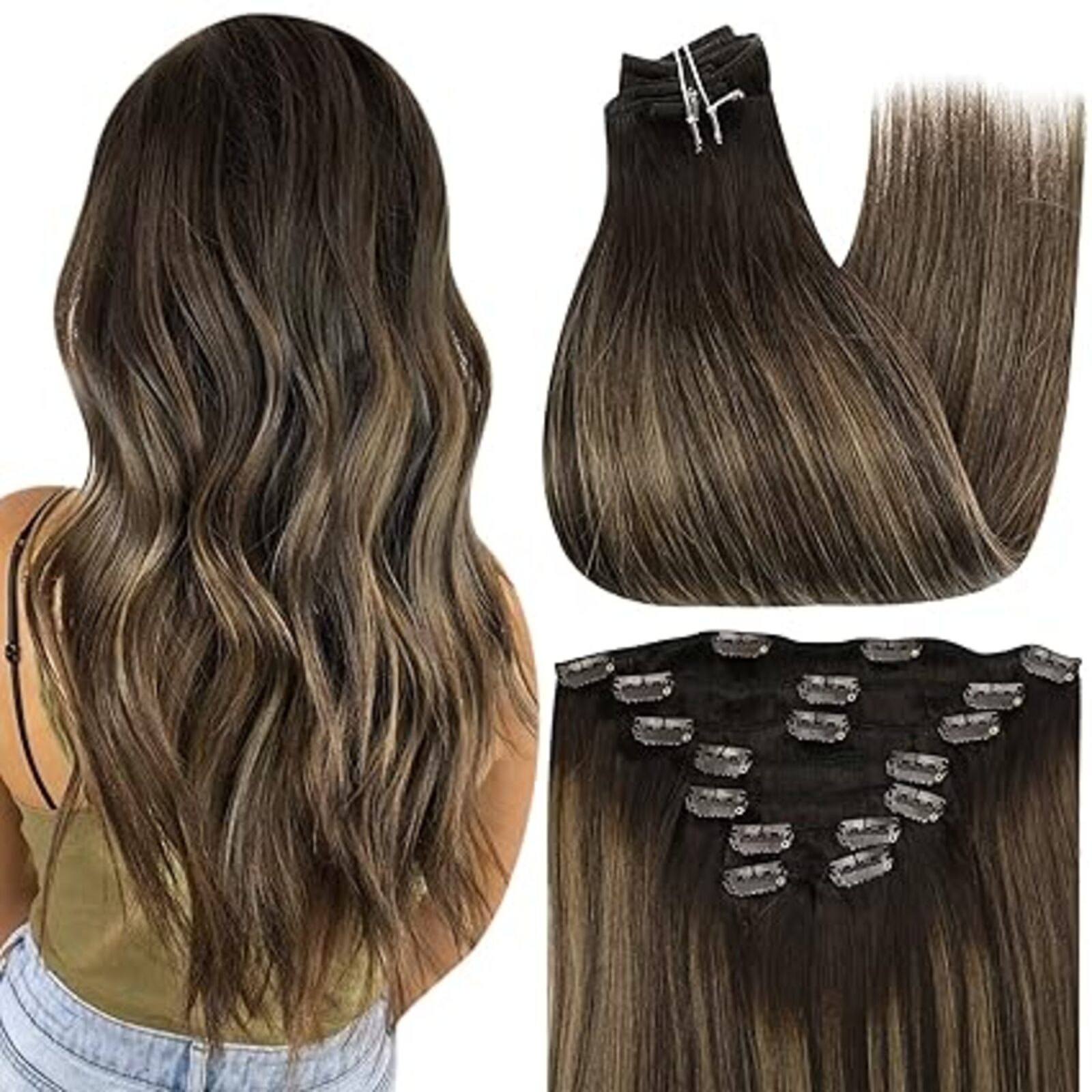 Full Shine 7pcs 120g Clip in Hair Extensions Human Hair Double Weft Remy Extension Hair For Woman