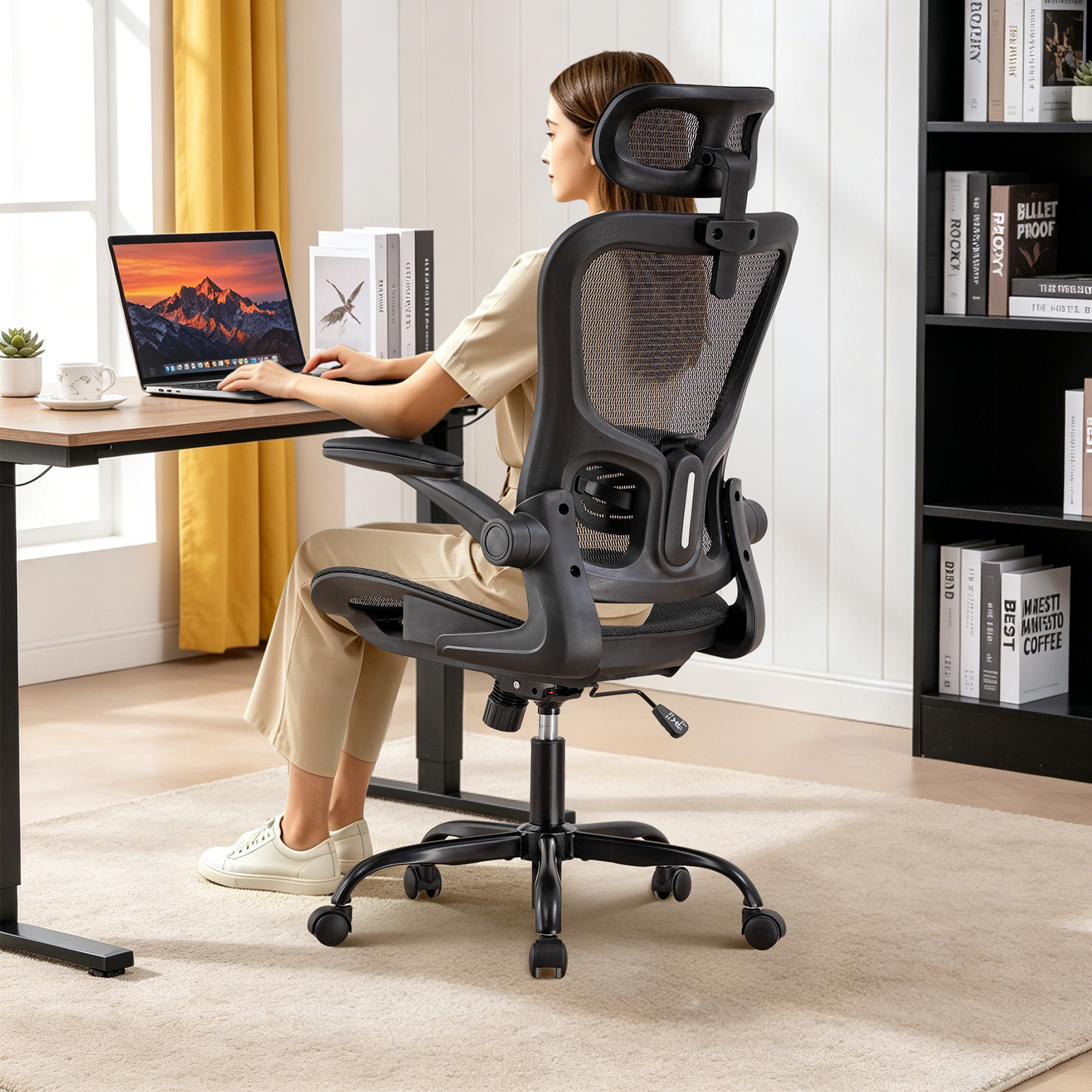 GTPLAYER Bürostuhl Ergonomisch, Schreibtischstuhl mit Verstellbarer Kopfstütze,Gaming Stuhl Wippfunktion, Chefsessel aus Mesh
