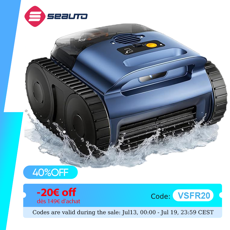 Seauto SAT20 Zwembadrobot 150 minuten werkduur tot 2000 m², 45.000 Pa krachtige zuigkracht, wandklimmend voor bovengrondse/ingegraven zwembaden