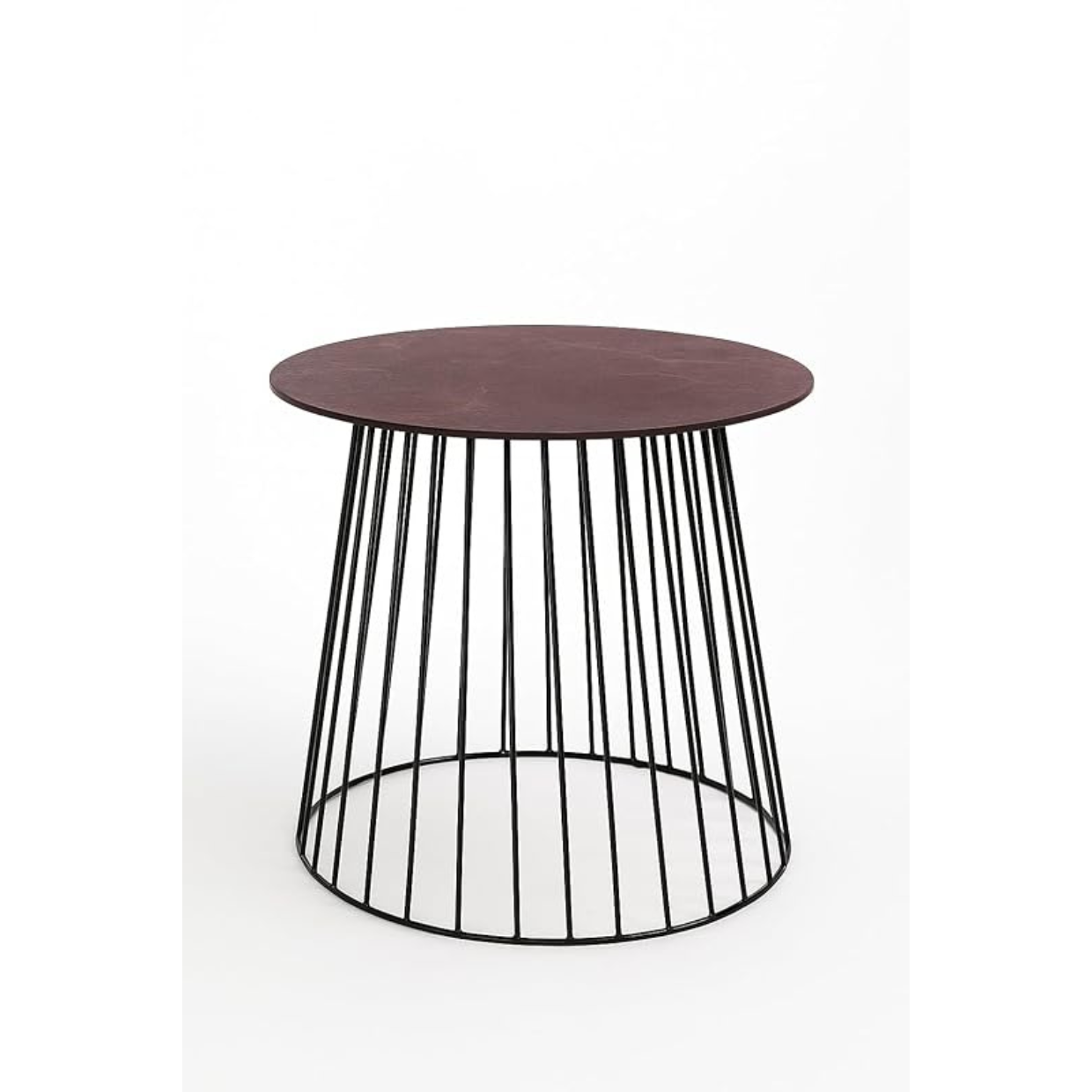Mesa de centro redonda em bordeaux e ferro ardósia-Ø 60 cm-1 cm Pedra natural altura superior 57,5 cm-Design moderno fabricado na Itália para sala de estar e terraço |   Criações Kalu