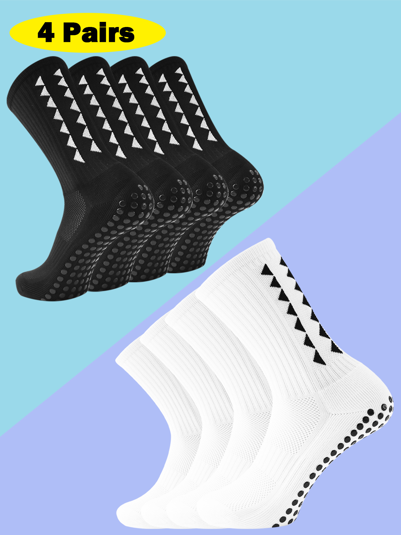 4 Pairs Men's Grip Soccer Socks, Non-Slip Athletic Socks for Basketball, Football, Sports