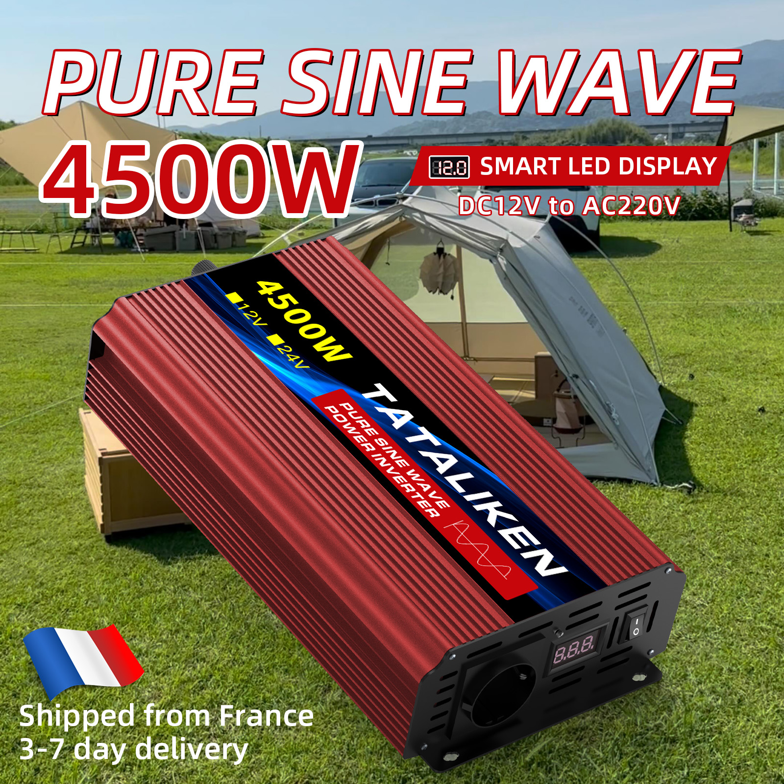 Pure Sine Wave Power Inverter 4500W-6000W with LCD Display and Temperature Control Fan, EU Plug for RV Solar System