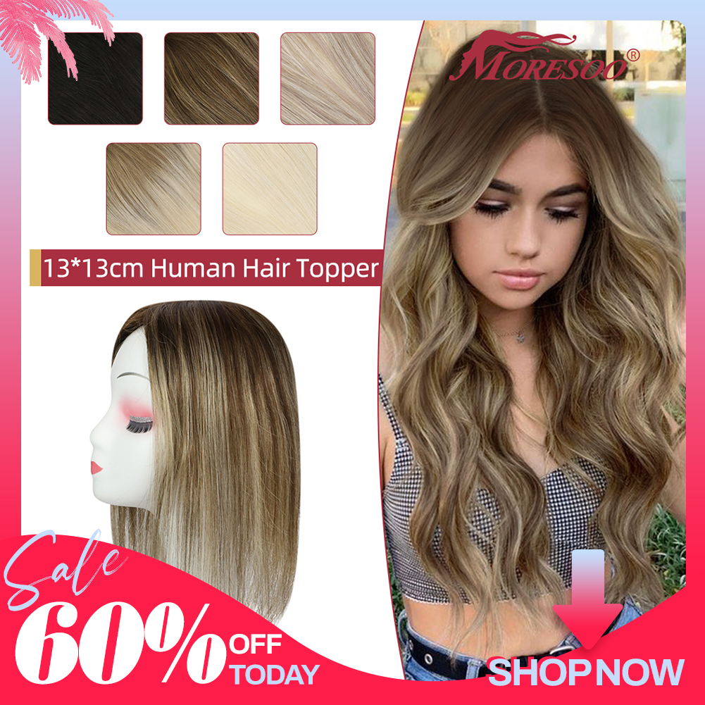 Moresoo cheveux humains droits Toppers Machine Remy cheveux pièce pince pour femmes Topper pour la beauté fait à la main Mono Base cheveux naturel