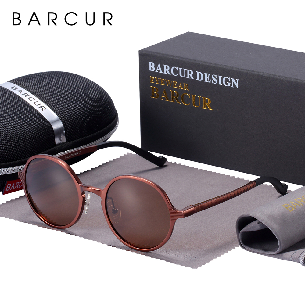 BARCUR Design Polarized Round Sunglasses For Men Hot Black Goggle Male Ultralight Retro Vintage Sun Glasses Women UV400 Eyewear
