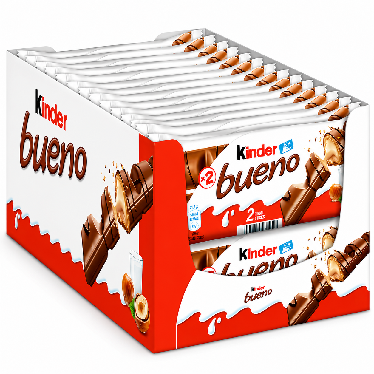 Kinder Bueno Original 30 x 43g (1.290g) – Knusprige Waffelriegel mit Haselnusscreme – 30er Thekendisplay