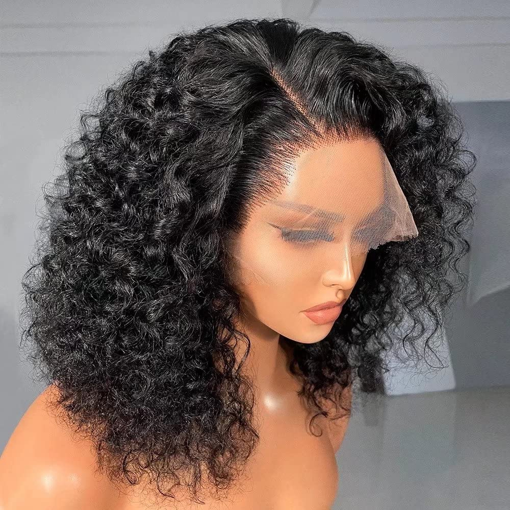 Pelucas de cabello humano Bob corto con encaje frontal 13x4, pelucas rizadas 100% naturales de cabello humano, peluca con cierre de encaje 4x4, peluca de encaje transparente para mujeres