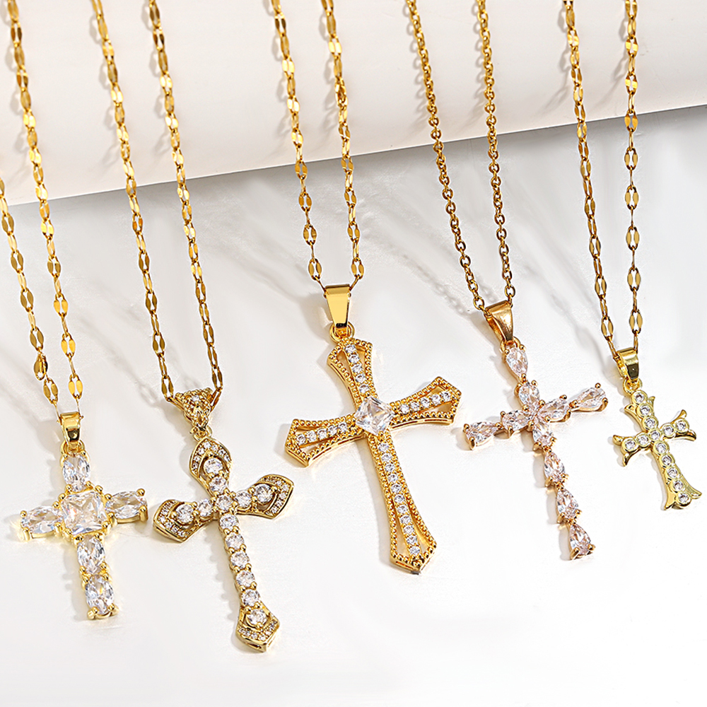 ศาสนา Cross สร้อยคอผู้หญิงผู้ชายสแตนเลสสตีลสร้อยคอคริสเตียนจี้คออธิษฐาน Baptism คริสต์มาสของขวัญ