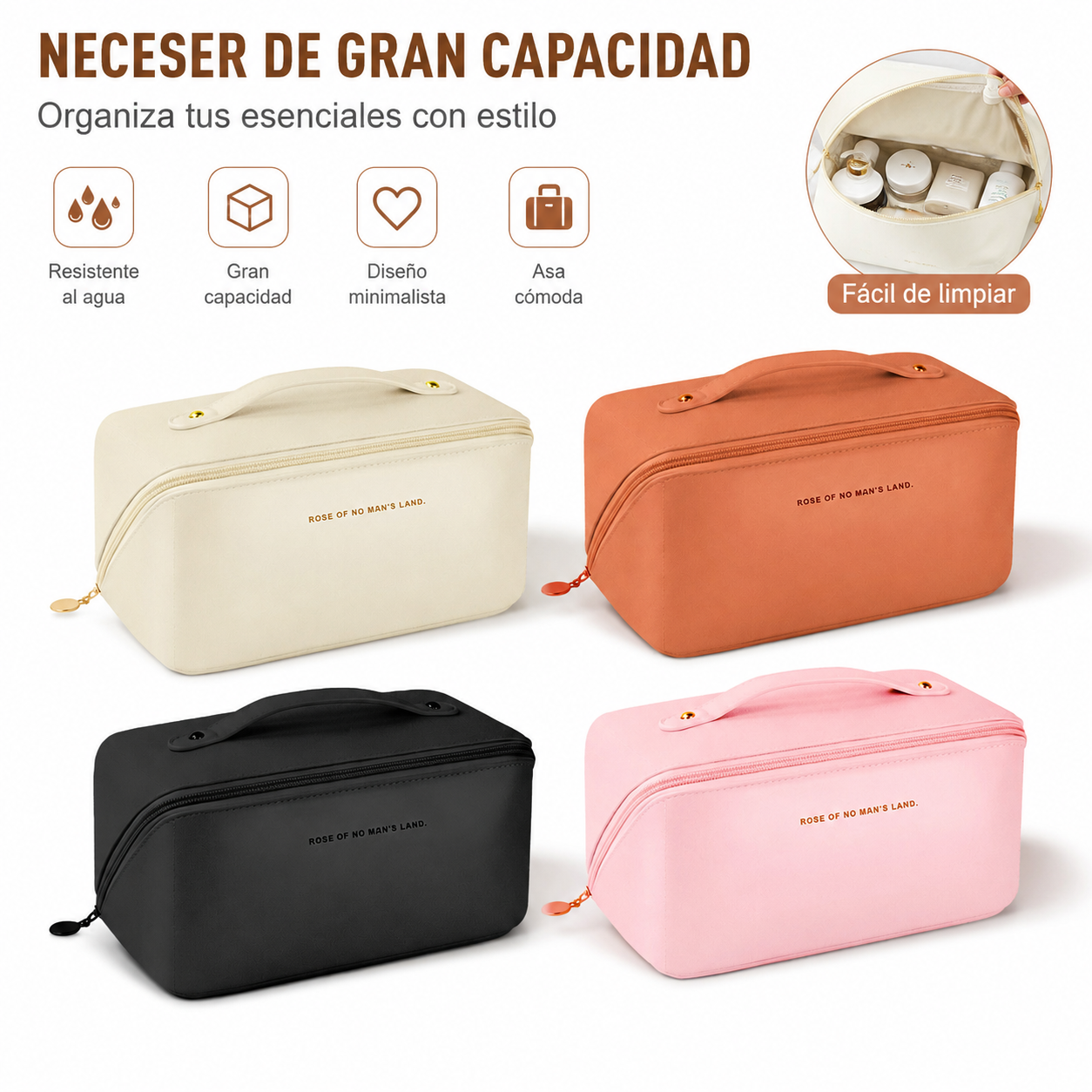 Bolsa de Maquiagem de Grande Capacidade, Bolsa Cosmética Impermeável em PU com Compartimentos, Organizador Portátil de Viagem para Mulheres