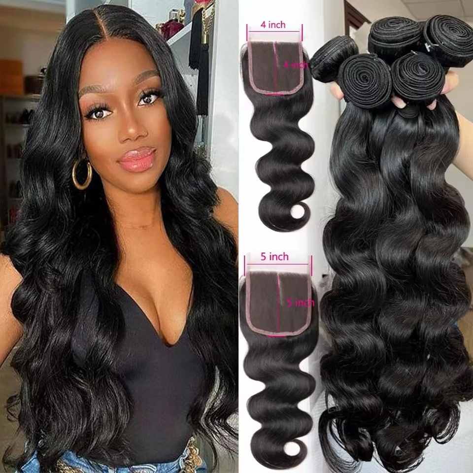 ผมต่อแบบ Body Wave Lace Closure พร้อมชุดผมแท้ 100%  พร้อม Closure แบบใส 4x4 5x5 2x6 ผมแท้ Remy