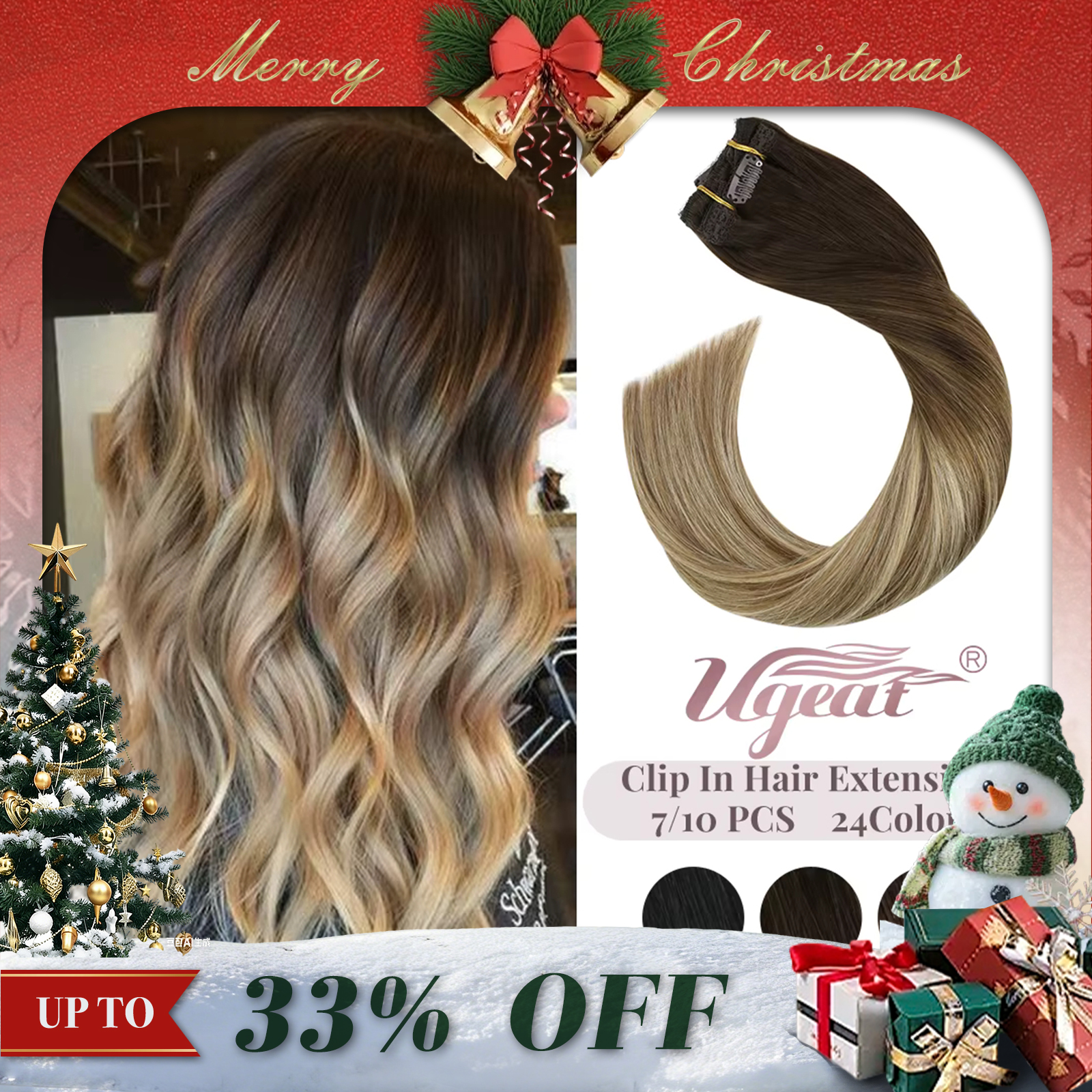 Ugeat Klip Dalam Ekstensi Rambut Manusia Warna Pirang Mulus Terlihat Kepala Penuh Balayage Lembut Remy Ekstensi Rambut untuk Salon