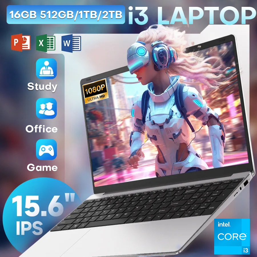 Computer portatile Xiaman da 15.6 pollici, Intel Core i3, Notebook PC con sblocco tramite impronta digitale, Windows 11 Pro, 16GB di RAM, SSD da 512GB/1TB, HD 1080P.