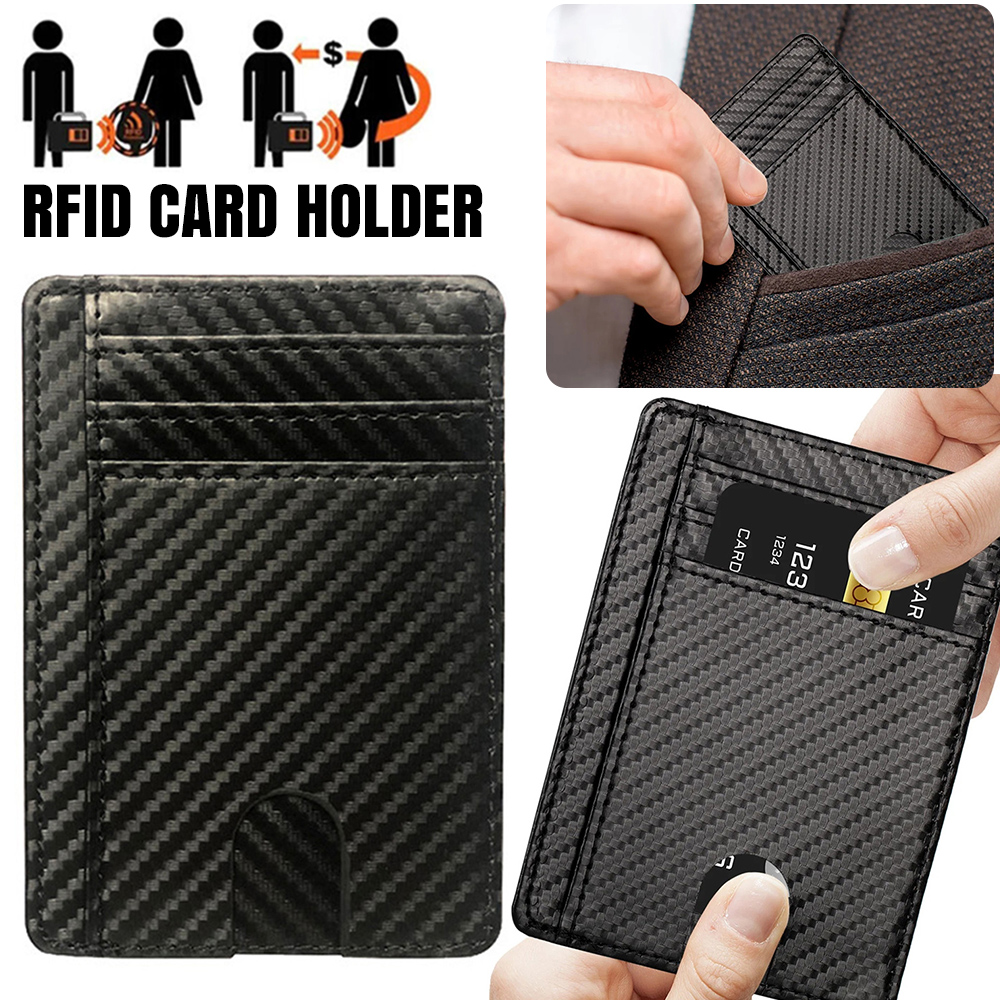 Mannen Anti-Scan Leer Slanke Id Creditcardhouder Dunne Rfid Blokkeert Kleine Portemonnee