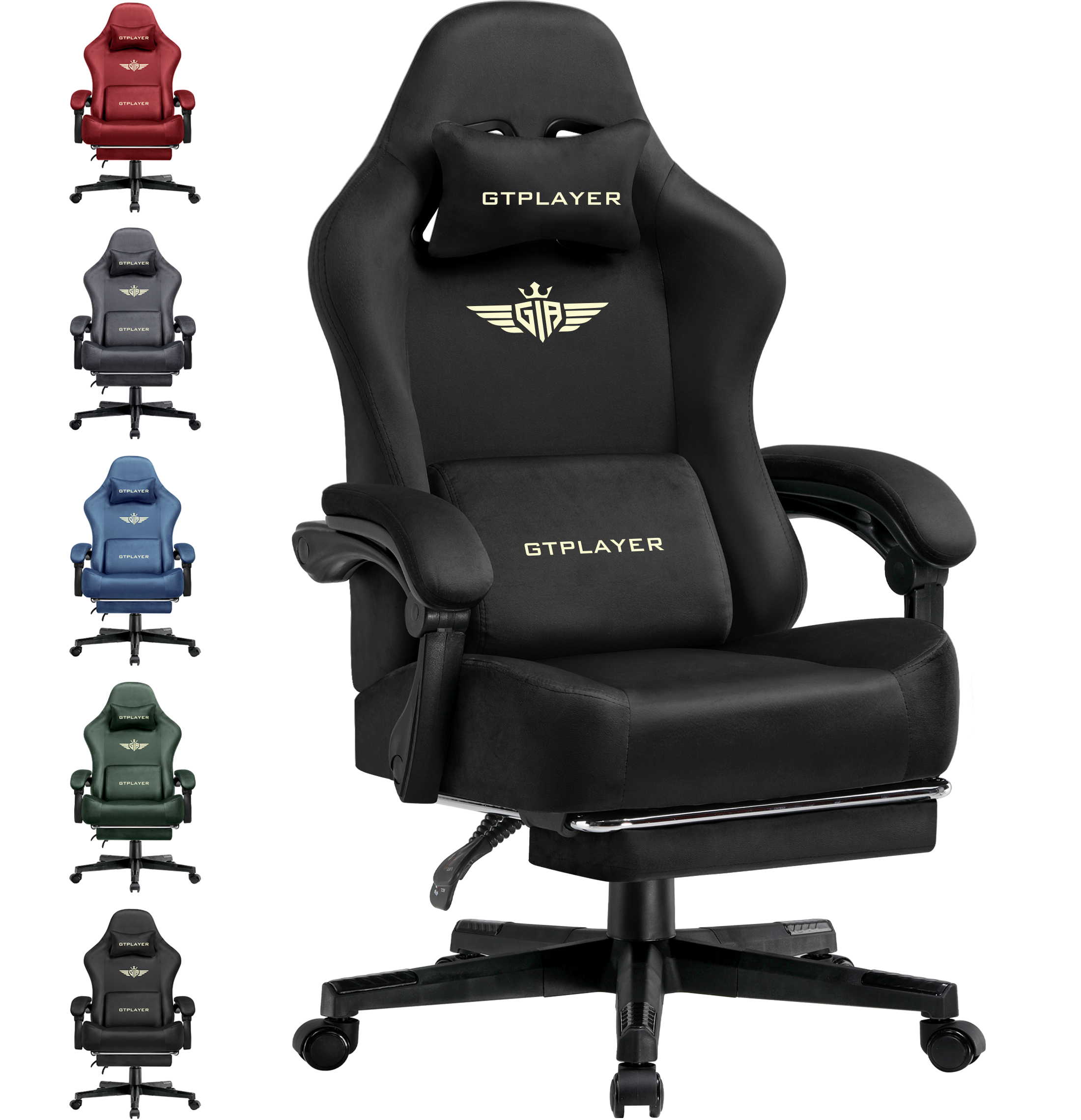 GTPLAYER Ergonomiczny Fotel Gamingowy z Odchylanym Oparciem 160°, Oddychające Krzesło Biurowe z Wysuwanym Podnóżkiem i Materiałem Wysokiej Jakości