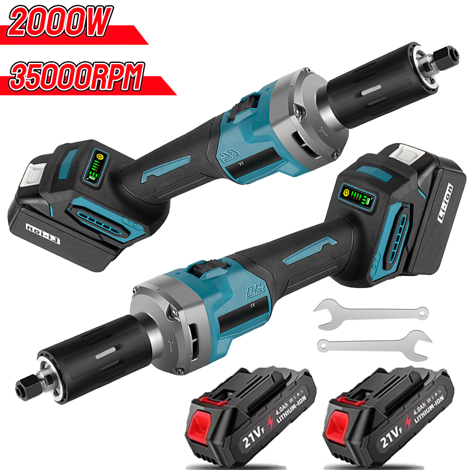 2000 W bürstenloser elektrischer Stabschleifer, 4 Geschwindigkeitsstufen, 35.000 U/min, kabelloser Winkel, variable Geschwindigkeit, Drehwerkzeuge für Makita 18 V Akku