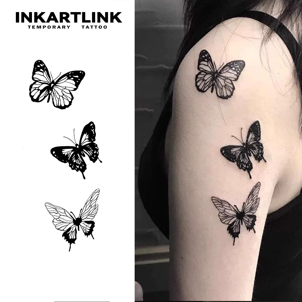 Tatuagem temporária de borboleta, dura até 15 dias, nova tecnologia, adesivo semipermanente mágico à prova d'água.