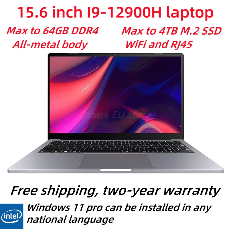 15,6 pulgadas Intel Core i9-12900H pulgadas ordenador portátil Windows 11 Po 2 * DDR4 2 * M.2 SSD Ultrabook WIFI5 BT