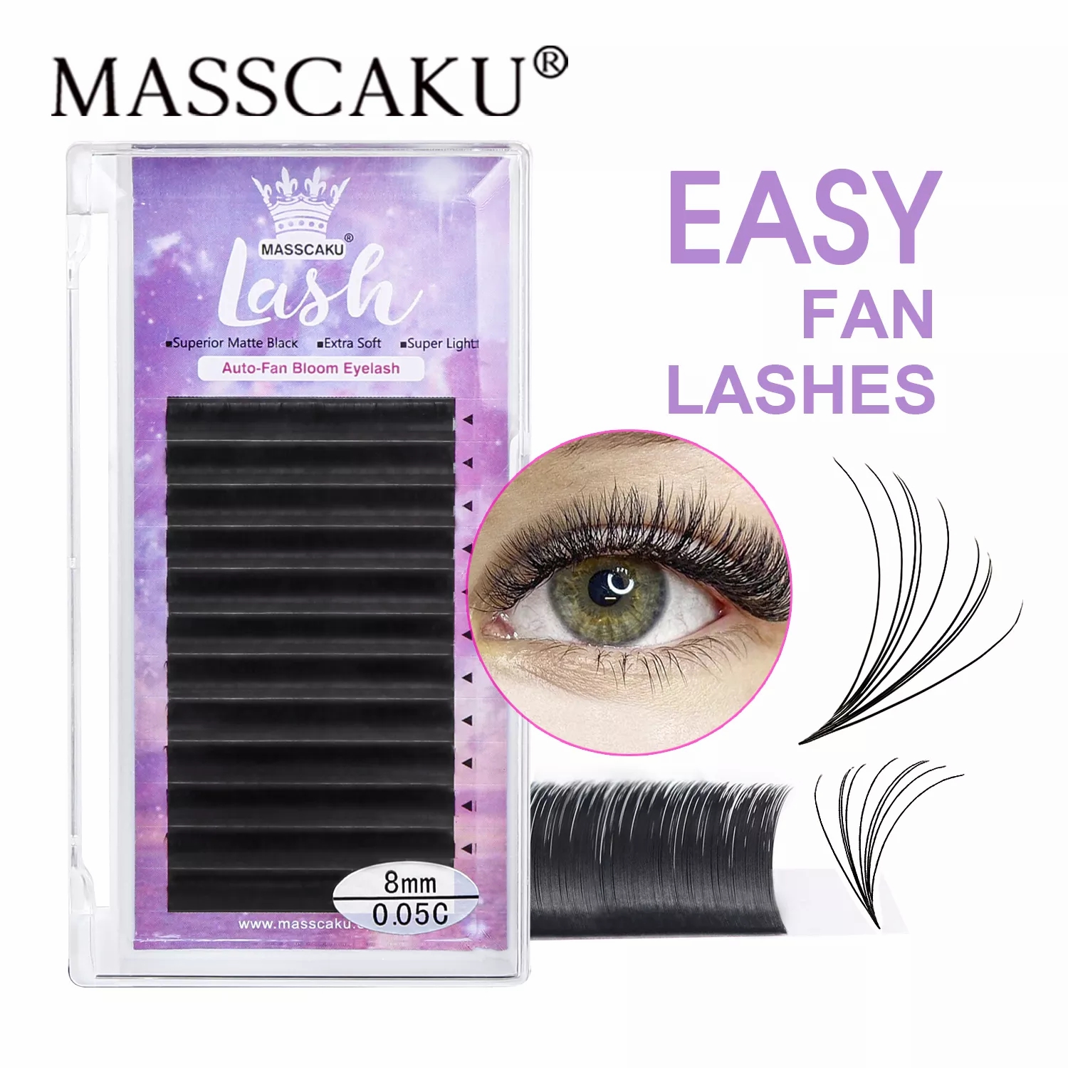 Masscaku maquiagem super longa fácil fanning cílios postiços 8-20mm floração rápida 2d-20d fanning cílios para construção de extensão de cílios